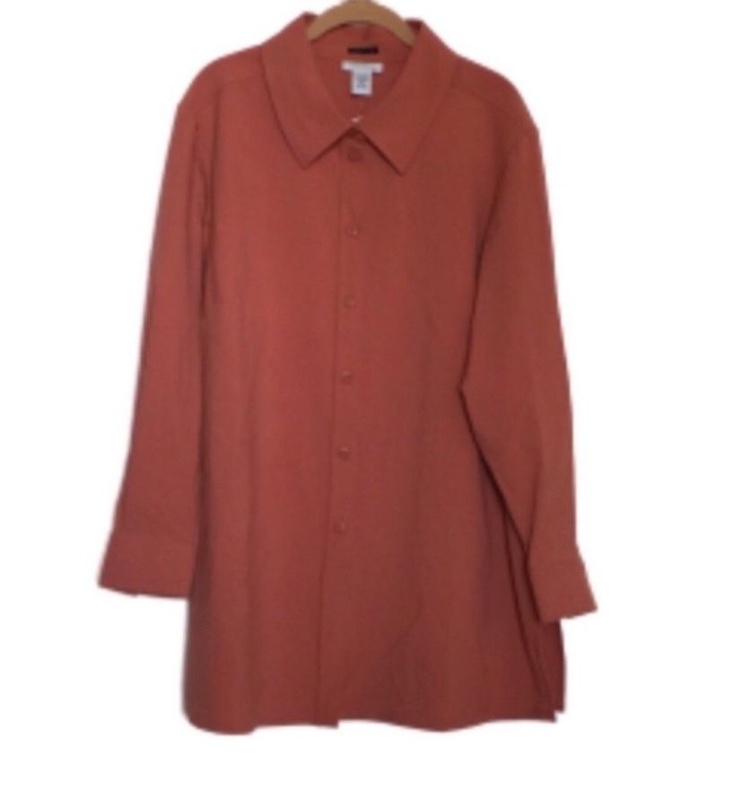 AVENUE Button Up Top Long Sleeve Tunic Length Apricot Women’s Size 18/20 NWT