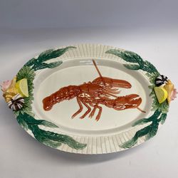 1992 Vintage 3D Fitz and Floyd Lobster Platter Plate 19"x13.5" with Shell handle