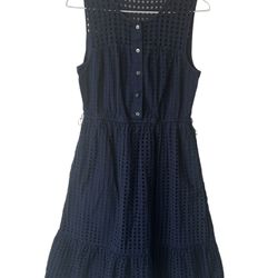 J. Crew Embroidered Eyelet Sleeveless Button Down Knee-Length Dress Boho Navy 6 see pics Missing belt has the looks for it. Comes from a pet and smoke