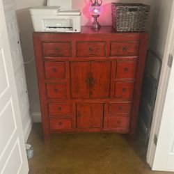 19th Century Meiji Japanese Red Cabinet 