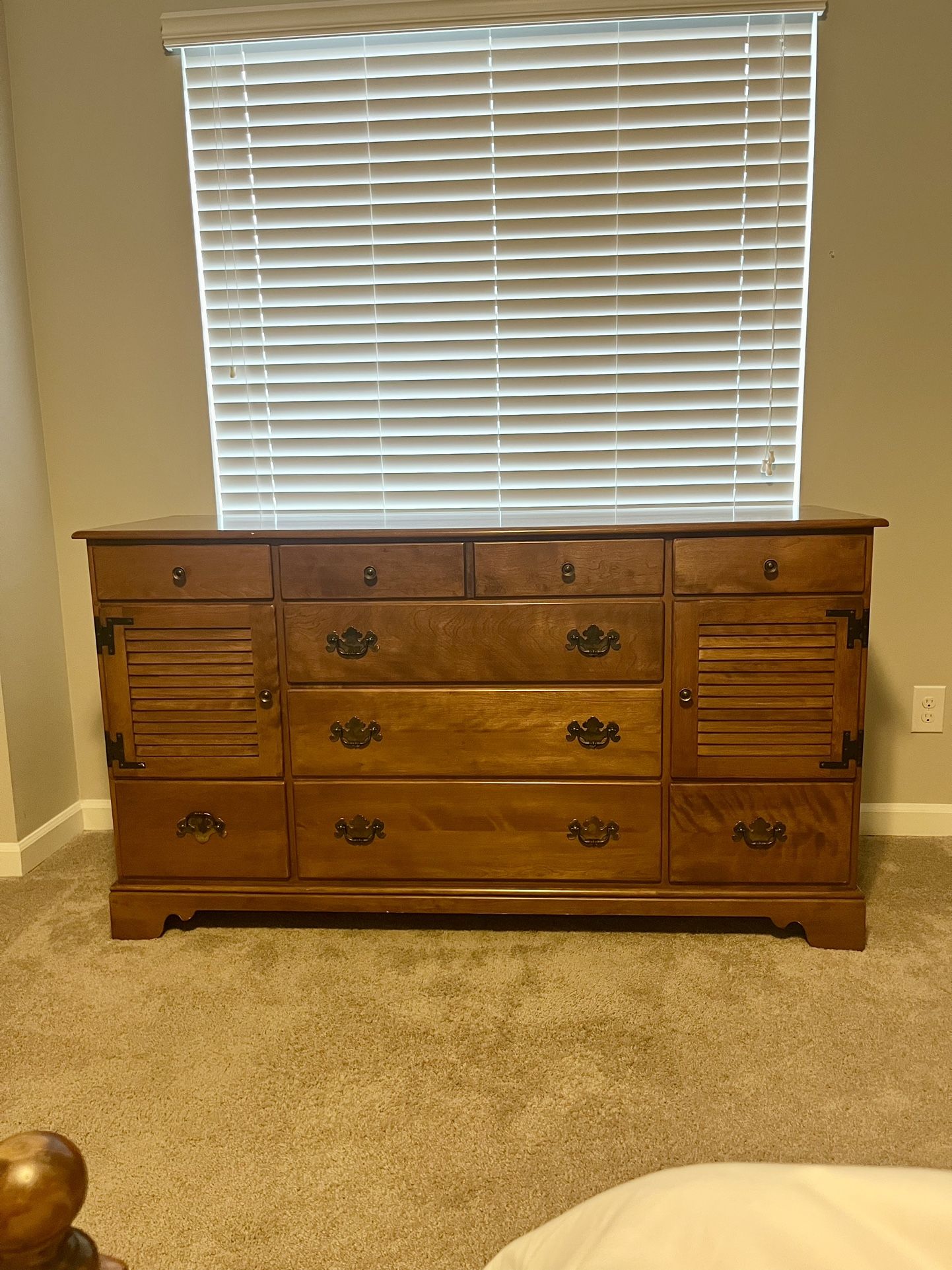 1960 Ethan Allen Heirloom Nutmeg Maple Colonial Style Triple Dresser