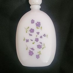 Vintage MCM Avon Lavender Cologne Milk Glass Purple Flowers Perfume Bottle