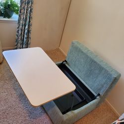 Beautiful SAGE COLORED OTTOMAN WITH POP OUT TABLE...size 25 Deep 33 Wide 16 Tall..Really Got To Se To Appreciate It!!..Love This Ottoman/Table Idea!..