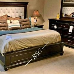 Ashley Furniture Dark Brown Color Queen Bedroom Set;Bed Frame, Dresser, Nightstand, Mirror ✅$39 Down Payment with Financing  No Needed Credit Check