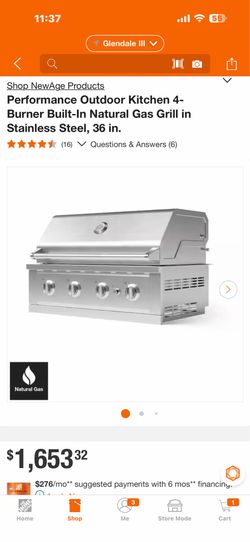Shop NewAge Products Performance Outdoor Kitchen 4- Burner Built-In Natural Gas Grill in Stainless Steel, 36 in.