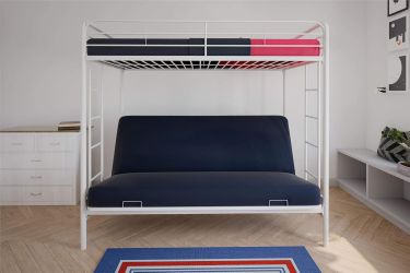 DHP Sammie Twin Over Futon Metal Bunk Bed, Off White