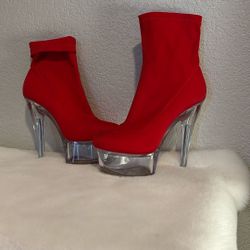 New ~ Red High Heel Boots  ❤️ Clear Bottoms sz: 7 W
