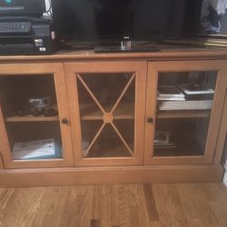 Wood Shelf With Glass Cabinet Doors