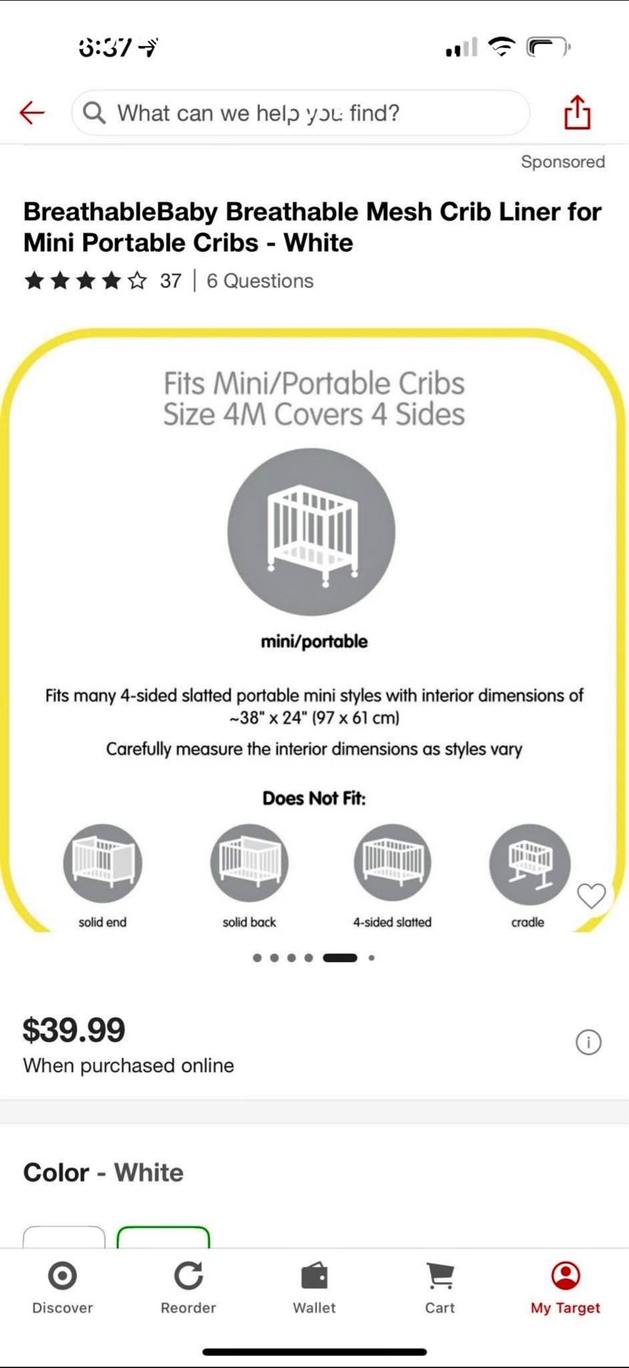 Mini crib mesh liner