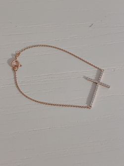 Bracelet With Sideways Cross, 14k Rose Gold Vermeil And Simulated Diamonds