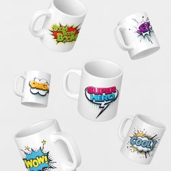 Comic Style White Ceramic Coffee Mug, LOL, Dad Hero, Superhero Designs