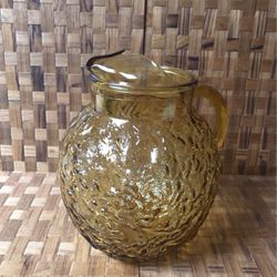 Milano crinkle glass pitcher Amber honey gold.