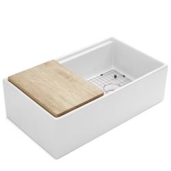 Bradstreet II 33 in. Farmhouse Apron Front Undermount Single Bowl Crisp White Fireclay Workstation Kitchen Sink