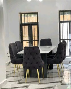 Marble Top Dining Table with 6 Chairs