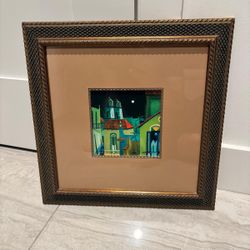 Agustin Gainza painting with 18 x 18 gold frame. 