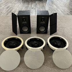 2 Klipsch Icon Bookshelf Speakers With 3 NHT Ceiling Speakers 