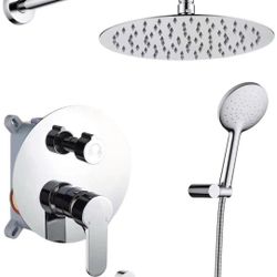 Bathroom Shower System Dual Head Set Wall Mount Shower Faucet Contain Rough-In Valve with Rainfall Shower & Handheld Shower head with Automatic Nozzle