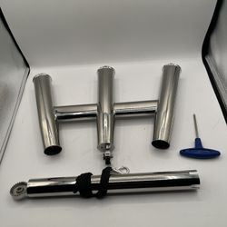 3 Tube Fishing Rod Holder, Stainless Steel