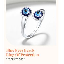 Blue Evil Eye Adjustable Ring – Real Sterling Silver