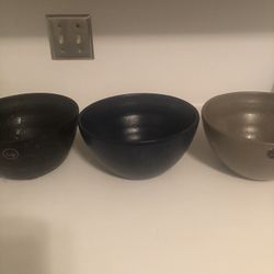 Three Large Bowls Or Flour Pots