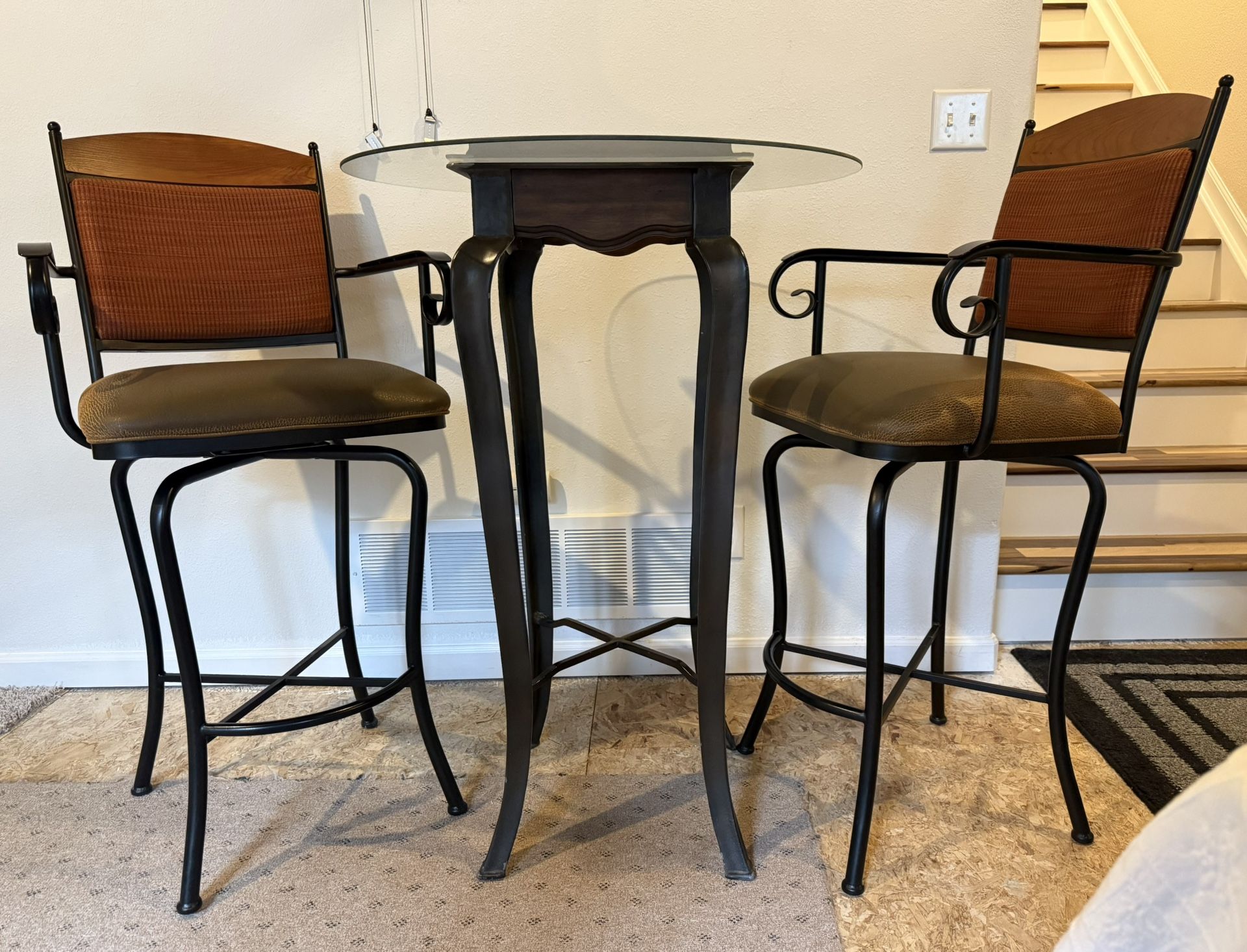 3 Piece Dining Set (Pub Table with 2 Swivel Bar Stools)
