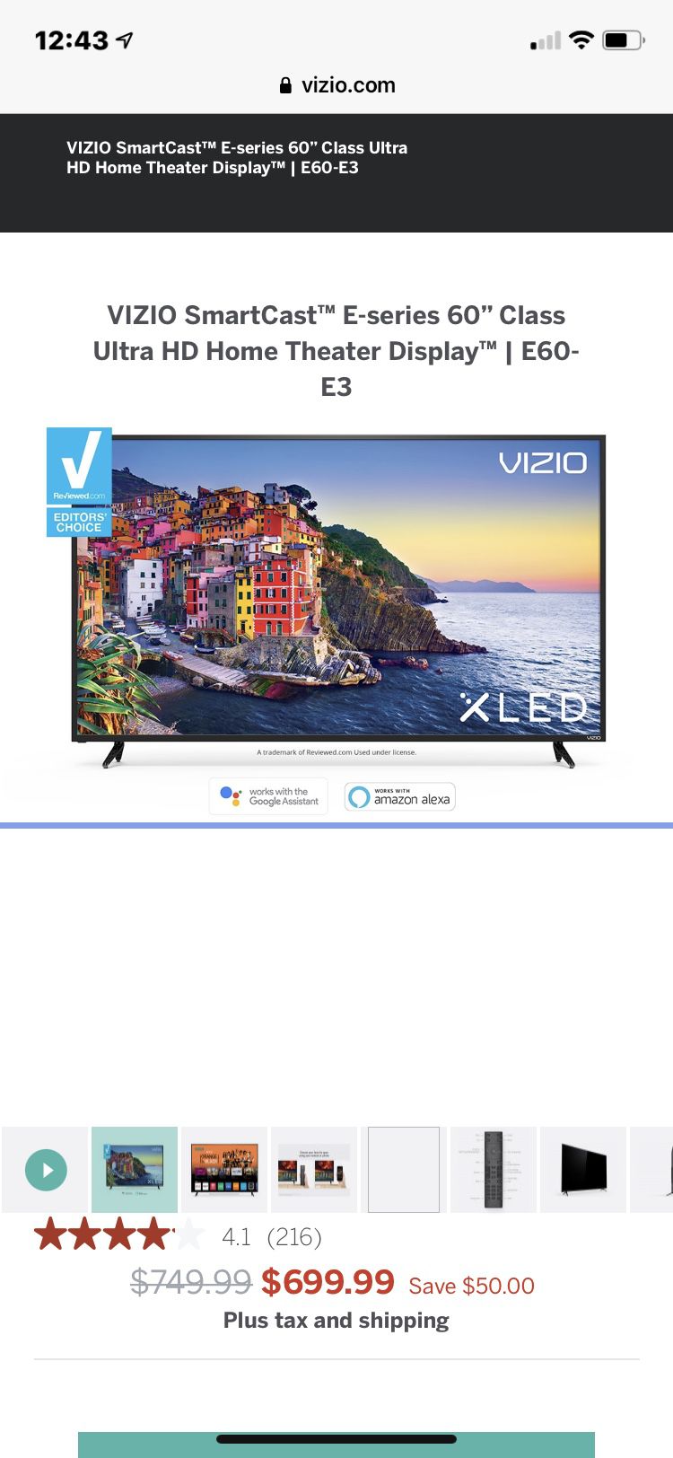 Vizio SmartCast E60-E3 4K 60 Inch TV