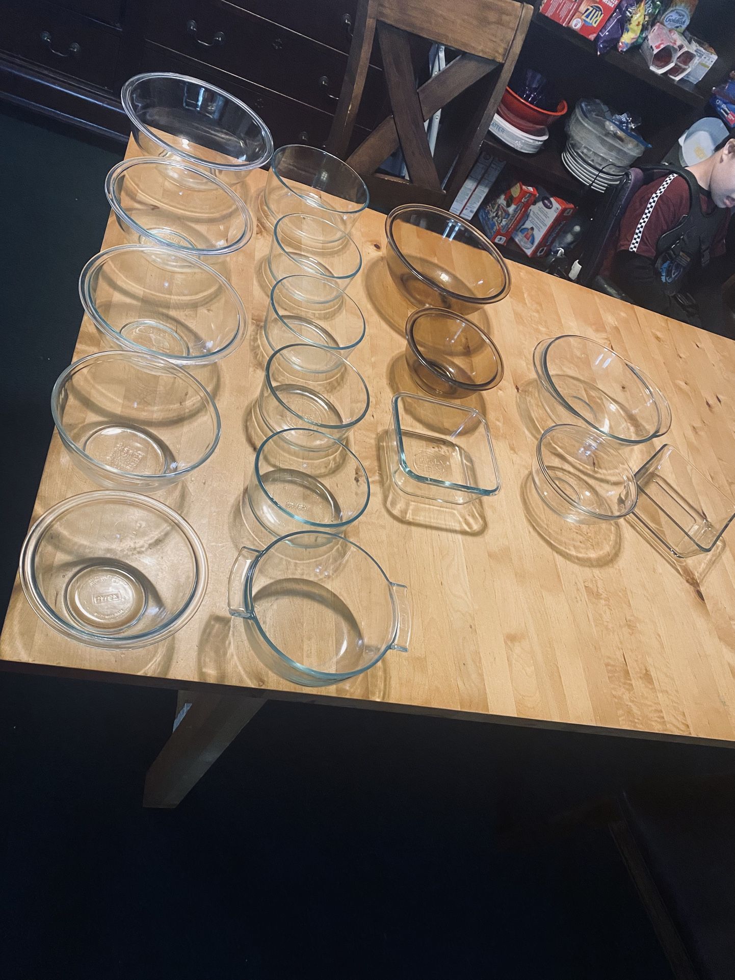 $80 for ALL-17 total glass bowls- (not new) serving bowls-medium/small-14 are marked βPyrexβ 3 are various other off brand names-selling as a whole s