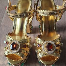 Gold Jeweled High Heels