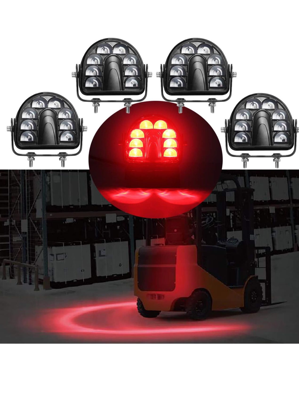 [4 Pack] Forklift Safety Light Red Arc LED Warning Light Warehouse Pedestrian Warning Arch Zone Spotlight 20W DC10-80V for Truck Security Indicator Sp