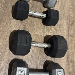 Miss-match (Iron/Iron Rubber Coat) Set Of Cast Iron Dumbbells: 20s & 30s  Total: 100 lbs