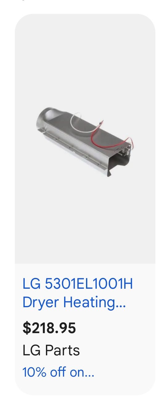 LOW PRICE MOVING- LG dryer heating element 5301el1001h