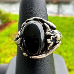 Jewelry .925 sterling silver mermaid woman black onyx 7CT Ring size 7.00