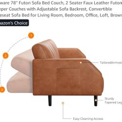 Fadware 78” Futon Sofa bed Couch, 2 Seater Faux Leather 