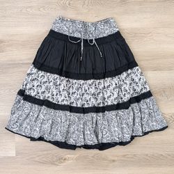 XS Guess Jeans Cotton Petticoat Midi Skirt with Ruffle Hem and Side Seam Pockets