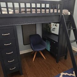 Pottery Barn Navy Loft Bed (Twin) w/Desk & Bookshelf