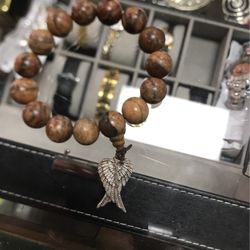 AGARWOOD  BRACELET  WITH. SILVER   WINGS