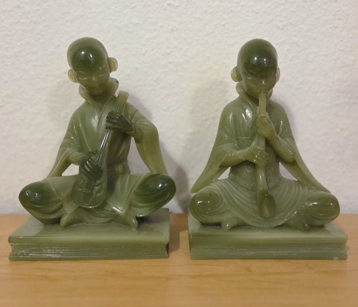 Vintage Faux Jade Musician Bookends
