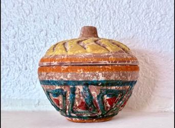 Mid Century Italian Pottery Lava Covered Pot Dish by MCM