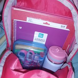 Girls Backpack Complete With School Supplies And Hydro Flask 