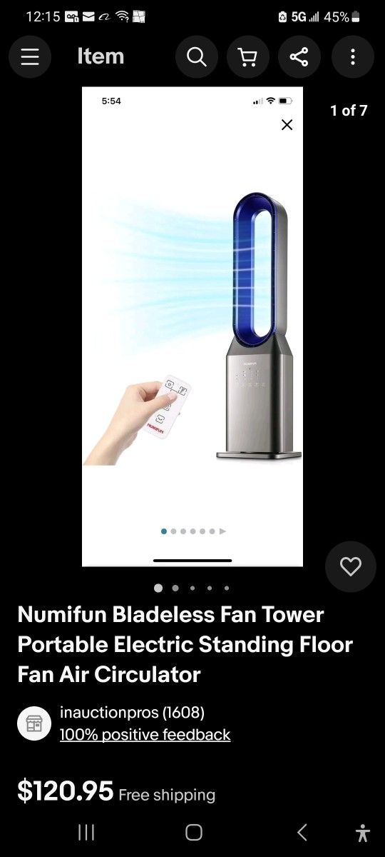 🆕️Numifun Bladeless Fan Tower Portable Electric Standing Floor Fan Air Circulator