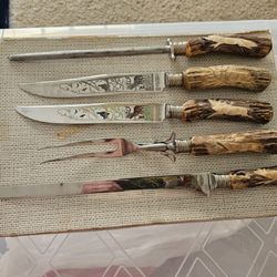 Vintage Anton Wingen Jr. Solingen Engraved Carving Set Rostfrei Germany