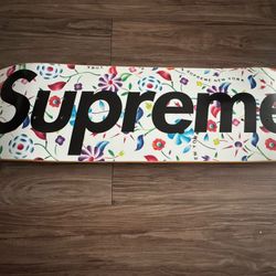 Supreme White Airbrushed Floral Skateboard Deck