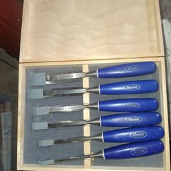 Irwin Marples and Alltrade wood chisel sets in woodboxes