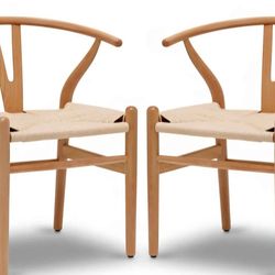 Wishbone Style Wood Dining Chairs, Natural set of 2 chairs
