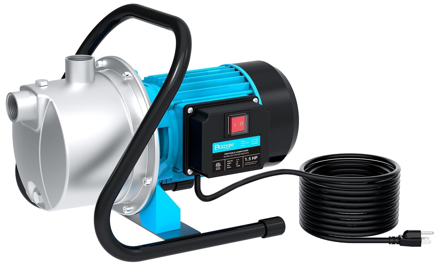 1.5HP Water Transfer Pump,1200GPH Shallow Jet Well Pump,Extended 13FT Power Cord Portable Sprinkler Booster Pump,Irrigation Lawn Fountain Pool Drainin
