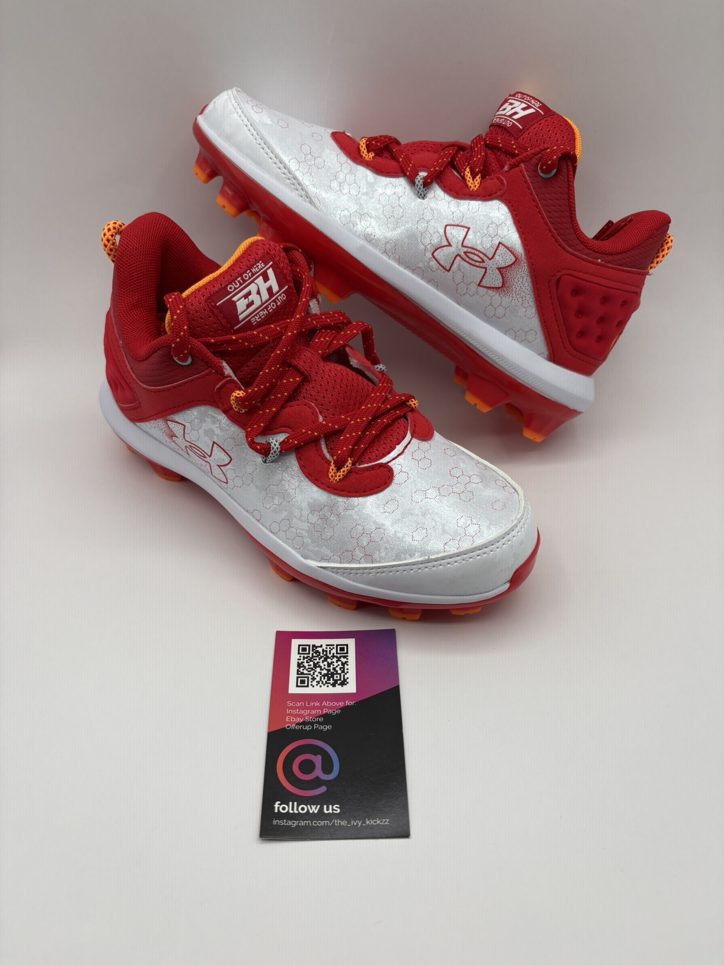 New Under Armour Harper TPU JR Baseball Cleats Red Orange Size 3Y - Main Image