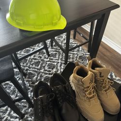 2 Pairs Of Work Boots And Hardhat 