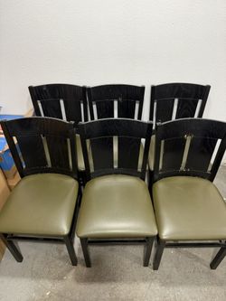 6 Chairs Metal/Wood Frame With Green Faux Leather 