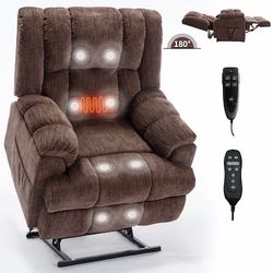 #454 Dual Motor Heat Massage Electric Power Lift Recliners with Remote Medium firm Heavy Duty Brown