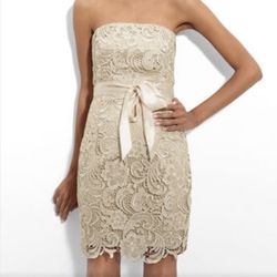 Champagne / light gold Adrianna Papell lace dress with satin sash